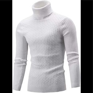 New Mens Turtleneck Thermal Lightweight Patterned Sweater Multiple Sizes White